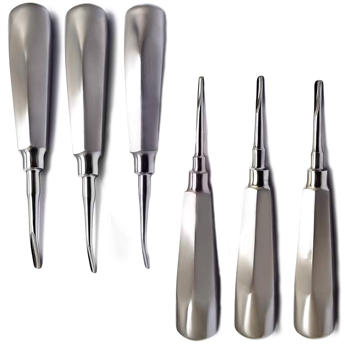 MEDSPO Professional Dental Instruments Osteotome Periotome Luxating Elevator Implant | Orthodontic PDL Teeth | Surgical Root Extraction Spreading (Luxation Elevator set of 6)