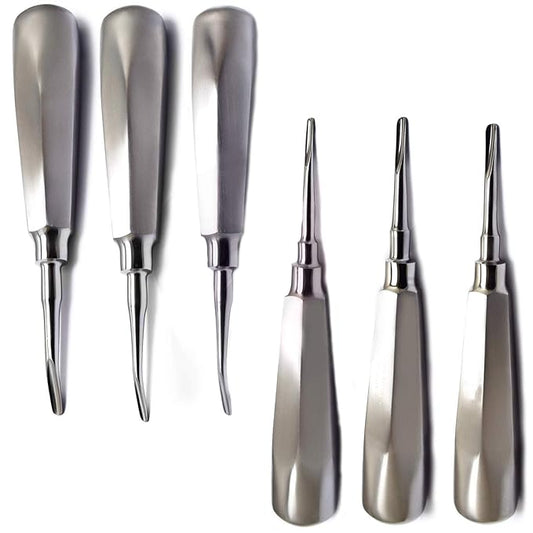 MEDSPO Professional Dental Instruments Osteotome Periotome Luxating Elevator Implant | Orthodontic PDL Teeth | Surgical Root Extraction Spreading (Luxation Elevator set of 6)