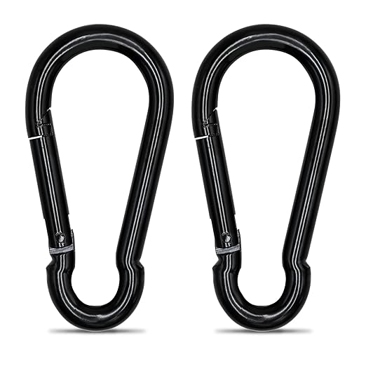 KINLINK 2 Pack Black Carabiner Clip, 5.5 inch Heavy Duty Spring Snap Hook, Large Caribeener Clips for Camping, Swing Set, Hammock, Hiking, Travel, Weight Lifting Machine, Home Gym Equipment-StrideForce Fitness
