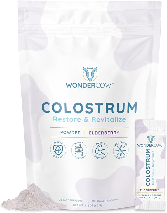 Colostrum Supplement Powder for Gut Health, Immune Support, Muscle Recovery & Wellness | Natural IgG Pure Whole Bovine Colostrum Superfood, Elderberry, 30 Servings-StrideForce Fitness
