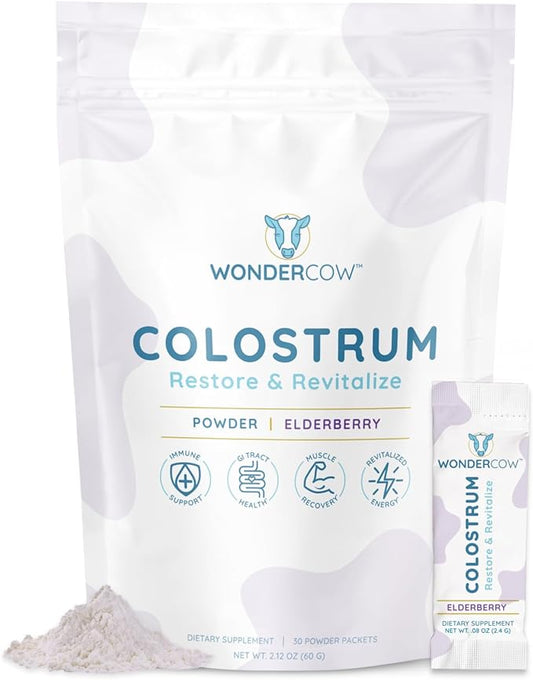 Colostrum Supplement Powder for Gut Health, Immune Support, Muscle Recovery & Wellness | Natural IgG Pure Whole Bovine Colostrum Superfood, Elderberry, 30 Servings-StrideForce Fitness