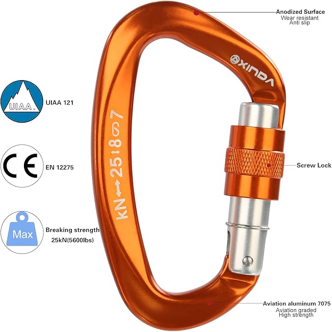 Screwgate Locking Carabiner Clip - Professional Rock Climbing Carabiner Screw Lock,Heavy Duty Carabiners for Climbing,Mountaineer,Hammock,Camping,Outdoor Equipment-StrideForce Fitness