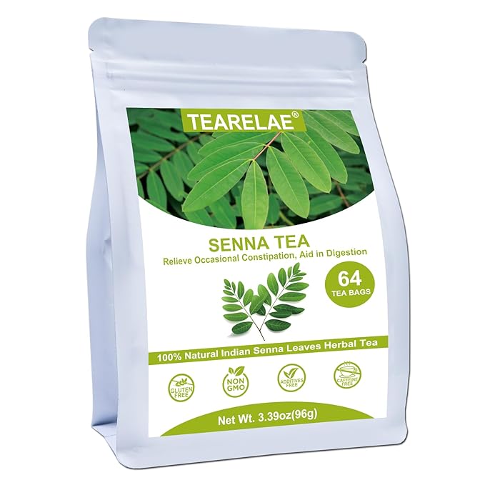 TEARELAE - Senna Tea - 1.5g x 64 Count Senna Leaves Tea Bags - Premium Indian Senna Leaves - Relieve Constipation, Aid in Digestion - Caffeine-Free, Non-GMO-StrideForce Fitness