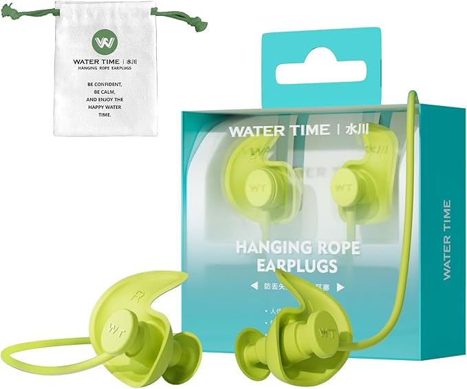 WATERTIME Waterproof Swimming Neckband Ear Plugs for Adults - Reusable Silicone Ear Plugs for Women & Men, Keep Ear Water Out for Swimming, Showering, Water Sports (Yellow, One Size)-StrideForce Fitness