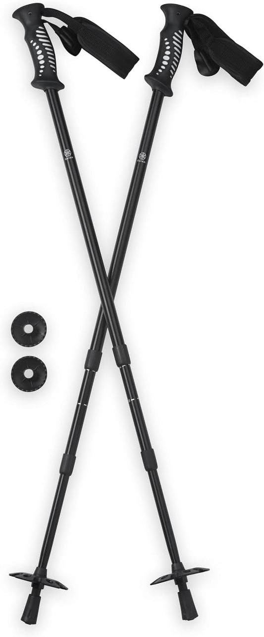 Gaiam Trekking Poles (Pair, Black), Lightweight 7075 Aluminum Hiking Support Walking Stick, Comfort-Grip Handles, All-Terrain Baskets & Styles Included, Camping & Hiking Essentials-StrideForce Fitness