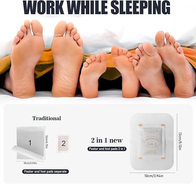 2 in 1 Foot Pads, Tear and Use Ginger Wormwood with Pure Natural Ginger Powder Bamboo Vinegar Wormwood, Bigger Adhesive ''Stay in Place'' All Night, 20 Pads-StrideForce Fitness