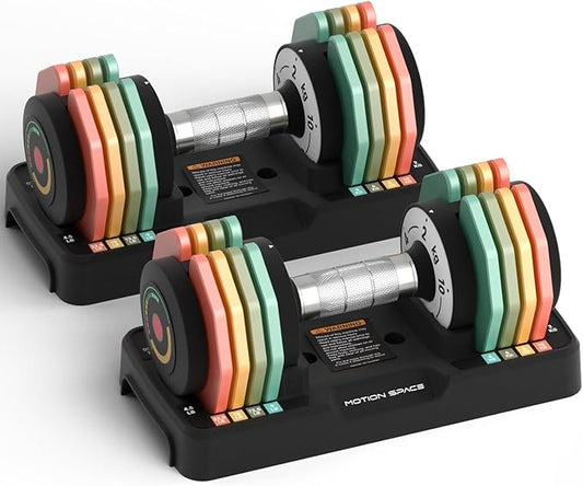 Adjustable Dumbbells Set 12.5LB/22.5LB Pair, 1-Sec Fast Adjustable 5 Weights by Turning Handle, Premium Comfort Non-slip Metal Dumbbells with Tray, Compact Size for Full Body Home Workout-StrideForce Fitness