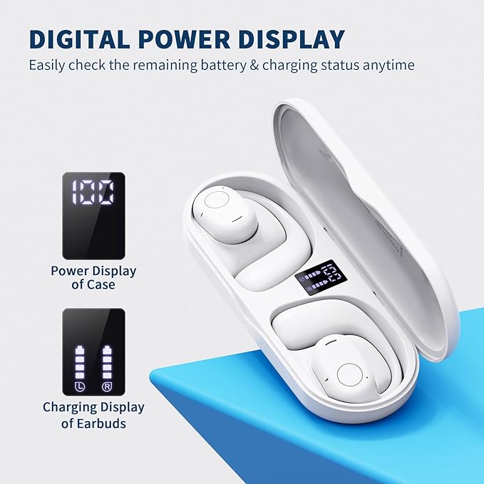 PSIER Open Ear Bluetooth Headphones, 40 Hours Playtime Bluetooth 5.3 Wireless Sports Earbuds with Digital Display Charging Case, White-StrideForce Fitness