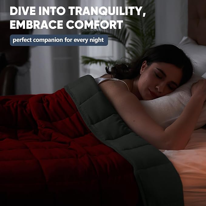 yescool Weighted Blanket for Adults (18 lbs, 60" x 80", Red Grey) Cooling Heavy Blanket for Sleeping Perfect for 110-130 lbs, Queen Size Breathable Blanket with Premium Glass Bead, Machine Washable-StrideForce Fitness
