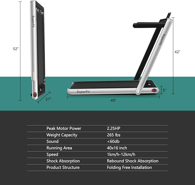 GYMAX Walking Pad, 2.25HP Dual Display Foldable Treadmill for Home with Remote/Smart App Control, Portable Compact Treadmill for Office Under Desk, Folding Running Machine for Small Spaces-StrideForce Fitness