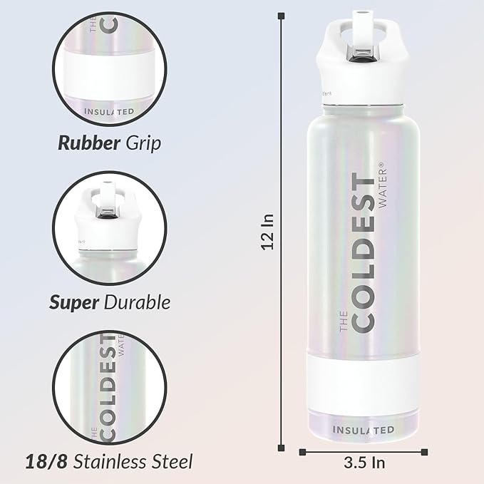 Coldest Insulated Water Bottle with Straw Lid - Stainless Steel Metal Insulated Bottle for Men & Women (Cosmic Ice Glitter, 40 oz)-StrideForce Fitness
