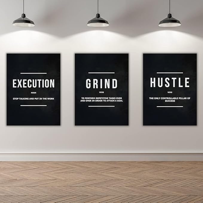 Success Canvas Painting Wall Art Quote Motivational Wall Art Execute Wall Decor 3 Pieces Black Poster Positive Inspirational Framed Artwork Prints Picture for Living Room Office 60''Wx 28''H-StrideForce Fitness