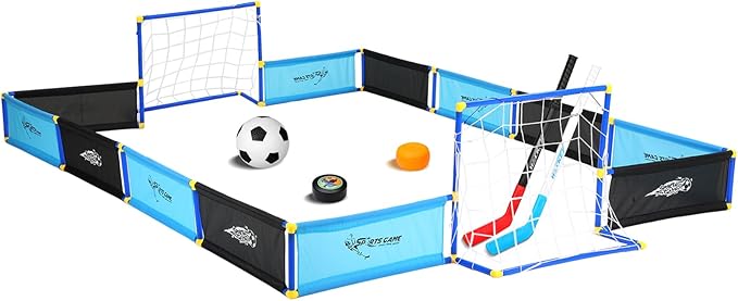 2-in-1 Knee Ice Hockey Set Rink Soccer Ball Indoor Mini Goals Set Include 2 Knee Hockey Sticks, 2 Goals, 12 Side Panels and an Inflatable Soccer Ball-StrideForce Fitness