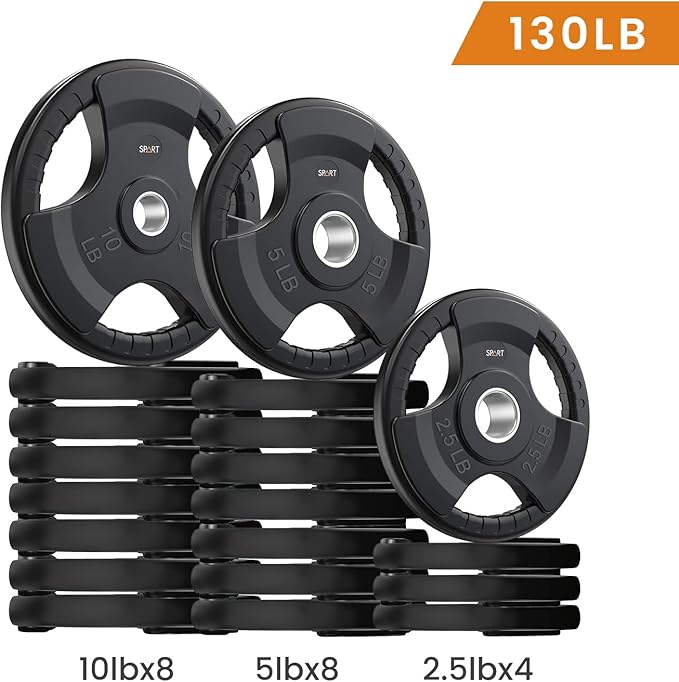 SPART Weight Plate 2-Inch Rubber Coated Olympic Grip Plate for Barbell,Solid Cast Iron Weight Plates in Pairs or Single for Strength Training,Weightlifting,Crossfit,Home Gym(5LB/10LB/25LB/35LB/45LB)-StrideForce Fitness