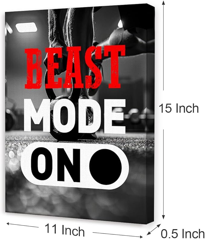 Inspirational Gym Wall Decor,Fitness Quotes Wall Art,Beast Mode on Canvas Wall Decor for Home Gym-StrideForce Fitness