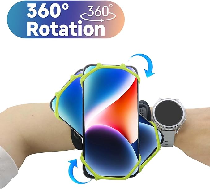 Wristband Phone Holder for Running, 360°Rotation & Detachable Sports Armband with Key Holder for iPhone 16/15/14/13/12/Pro/Pro Max/XS/XR/X/8/7/6/Plus, Fits 4.5-7 Inch Smartphones (Green)-StrideForce Fitness