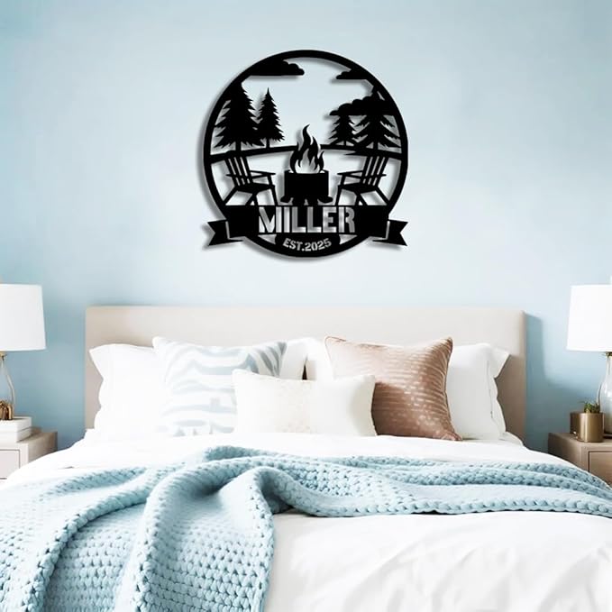 Personalized Campfire Metal Name Sign | Custom Camping Metal Signs | Family Wall Art & Split Letter Name | Wedding Gift & Anniversary | Indoor Decor Gift for Women, Men, Wife, Parents, Couple-StrideForce Fitness