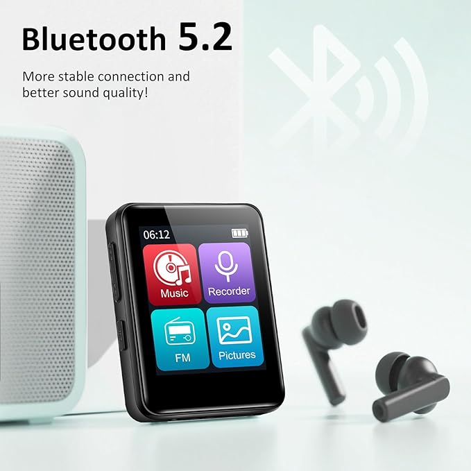 1.8 inch MP3 Player with Bluetooth, 32GB Digital Music Player for Kids, Portable Mini Bluetooth MP3 Player with Speaker Lossless Sound with FM Radio, Voice Recorder, Supports up to 512GB, Black-StrideForce Fitness