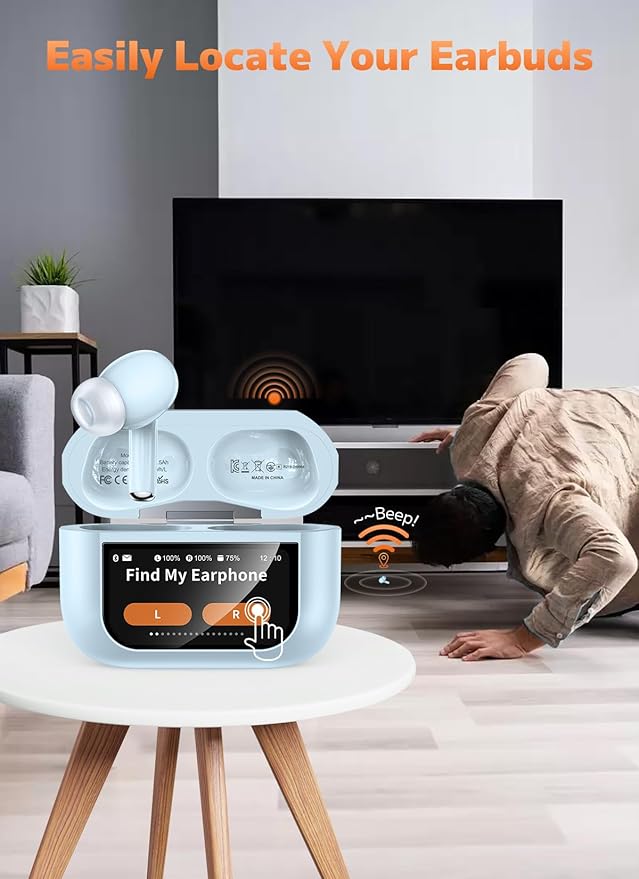 Wireless Earbuds, Bluetooth Earbuds 5.4 Headphones LED Touch Screen with 5 EQ Modes, 48H Headphones Wireless Noise with ANC Noise Cancelling, Deep Bass Stereo for Laptop, Android/iOS, Pad-StrideForce Fitness