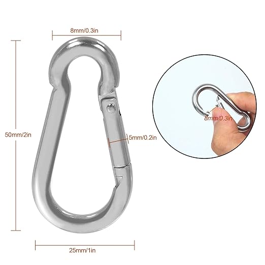 MIVIDE 50 PCS Stainless Steel Spring Snap Carabiner, Round, Silver, 2 Inch, Auto-locking, Camping, Hiking, Fishing, Boating, Dog Leash, Keychain-StrideForce Fitness