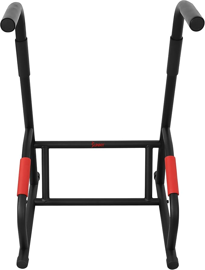 Sunny Health & Fitness Power Tower, Dip Bar, Push-Up & Pull Up Assisting Parallette Station w Optional Rock Climbing Grip Trainer-StrideForce Fitness