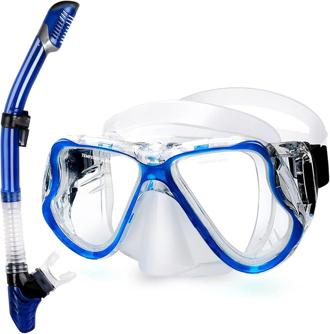 Greatever Dry Snorkel Set,Panoramic Wide View,Anti-Fog Scuba Diving Mask,Professional Snorkeling Gear-StrideForce Fitness