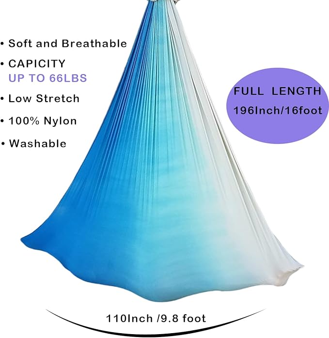 F.Life Aerial Yoga Hammock kit- Yoga Swing Multicolor 5 yards-Flying Yoga Include Daisy Chain,Carabiner and Pose Guide-StrideForce Fitness