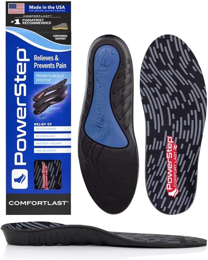 PowerStep Comfort Last Insoles, Cushioning Gel Insoles for Standing All Day, Supports Metatarsal Pain, Foot Arch, Heel Pain, All Day Comfort, Made in The USA (Men's 5-6.5 / Women's 7-8.5)-StrideForce Fitness
