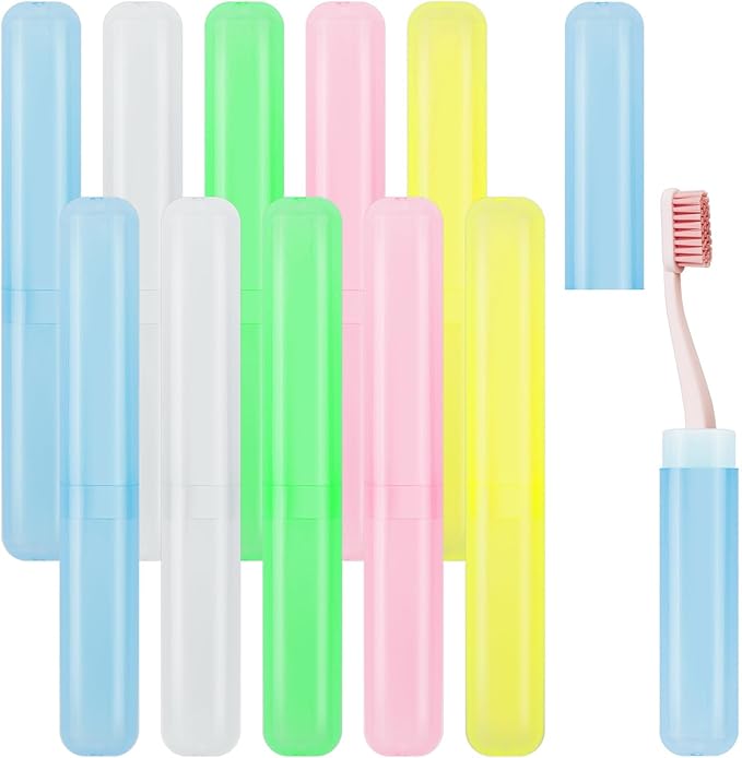 10 Pcs Travel Toothbrush Case Holder,Plastic Toothbrush Case, Portable Toothbrush Container Cases, 5 Assort Color Plastic Toothbrush Carrier Cover Cases Travel Cover Holder Storage for Traveling Home