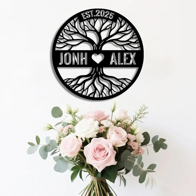 Personalized Tree of Life Metal Name Sign | Custom Metal Signs | Family Wall Art | Wedding Gift & Anniversary | Indoor Decor Gift for Women, Men, Wife, Parents, Couple-StrideForce Fitness