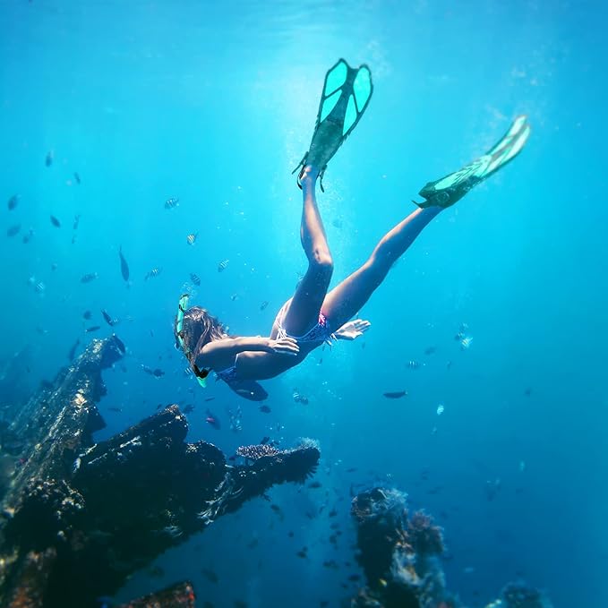 ZEEPORTE Mask Fin Snorkel Set, Travel Size Snorkeling Gear for Adults with Panoramic View Anti-Fog Mask, Trek Fins, Dry Top Snorkel and Gear Bag for Swimming Training, Snorkeling Kit Diving Packages-StrideForce Fitness