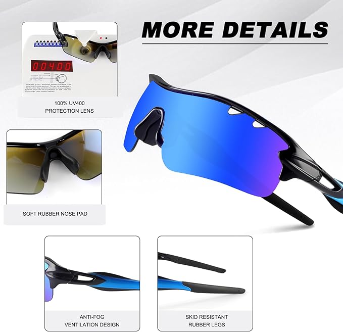 BangLong Polarized Sports Sunglasses Cycling Sun Glasses for Men Women with 5 Interchangeable Lenes for Running Baseball Golf-StrideForce Fitness