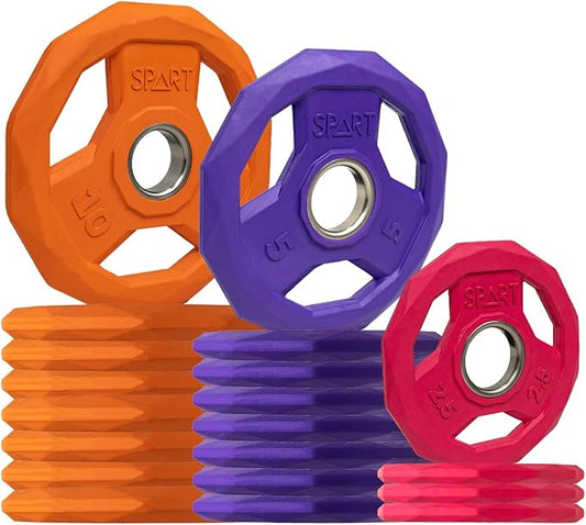 SPART Color Coded Weight Plate 2-Inch Rubber Coated Olympic Grip Plate for Barbell, Solid Cast Iron Weight Plates for Strength Training, Weightlifting, Crossfit, Home Gym, 2.5LB/5LB/10LB/25LB/35LB/45LB, Pair-StrideForce Fitness