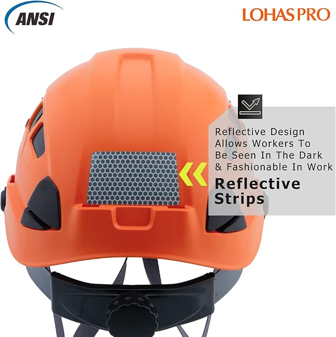 Hard Hats Construction Safety Helmet with Visor ANSI Z89.1 Approved OSHA Hardhat, LOHASPRO Vented Men Work Hard Hat with Chin Strap Tree Climbing Arborist Helmet (P4 Orange+Smoked Visor)-StrideForce Fitness