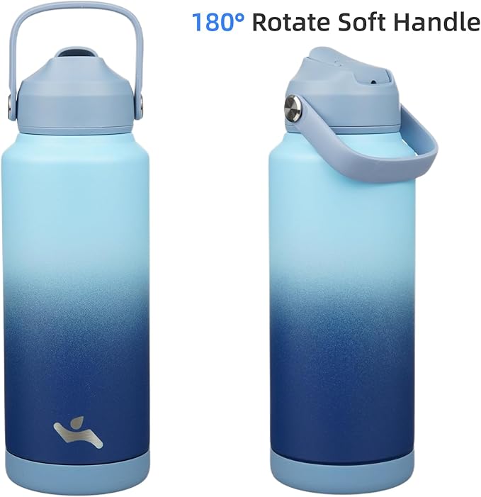 Insulated Water Bottle with Straw Lid,32 oz Stainless Steel Vacuum Metal Bottle with Silicone Handle, Sky-StrideForce Fitness