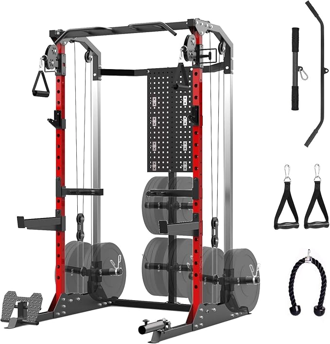 Power Cage, Squat Rack with Cable Crossover and Dual Independent Pulley System, 2000LB Capacity Workout Cage with More Training Attachments, Power Rack for Home Gym-StrideForce Fitness