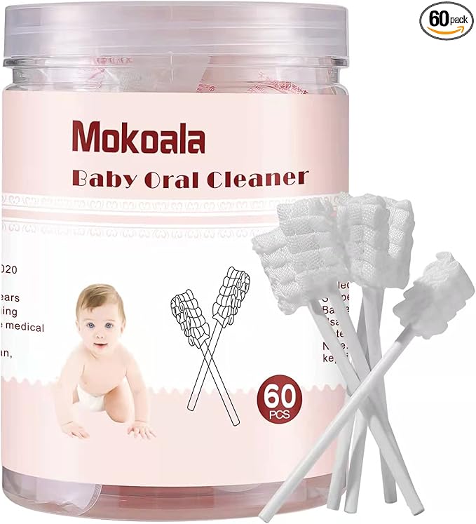 60Pcs Baby Tongue Cleaner, Baby Toothbrush, Disposable Infant Mouth Cleaner, Soft Gauze Toohthbrush Toddler Oral Cleaning Stick Dental Care for 0-36 Month Newborn