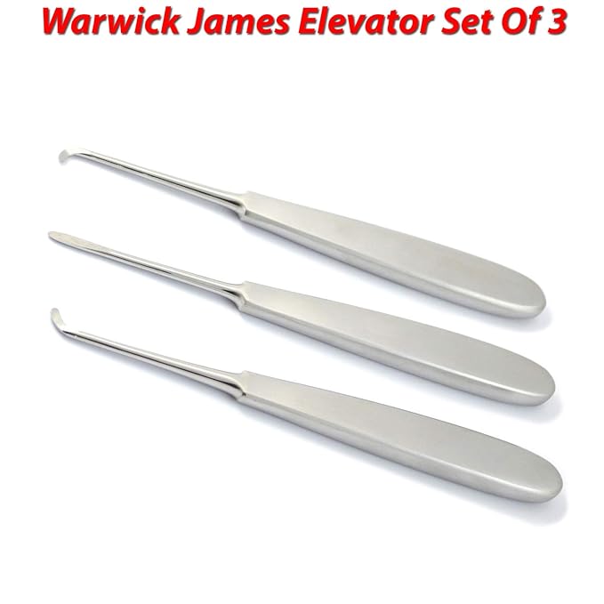 MEDSPO Professional Dental Instruments Osteotome Periotome Luxating Elevator Implant | Orthodontic PDL Teeth | Surgical Root Extraction Spreading (Warwick James Elevator set of 3)