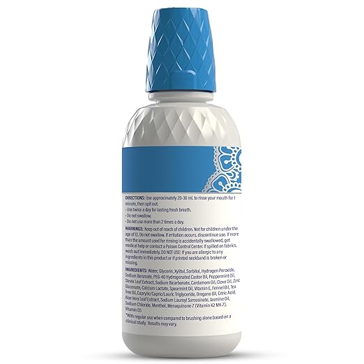 GuruNanda Oxyburst Teeth Whitening Mouthwash – Alcohol & Fluoride Free, with Hydrogen Peroxide & 7 Essential Oils, for On-The-Go Freshness, TSA Friendly, Wild Mint, 16 fl oz