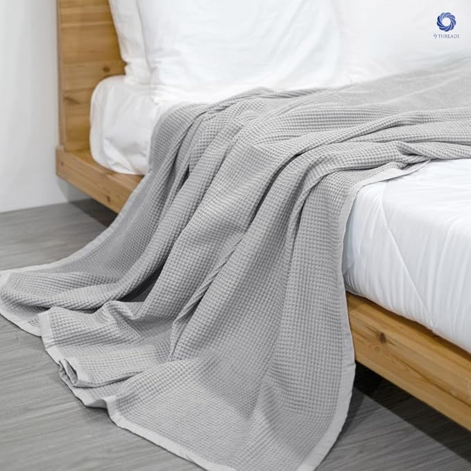 GOTS Certified Organic Cotton Waffle Weave Blanket, Queen Bed Size, 90"X90"Cozy Throw Blanket for Couch, Modern Home Decor, Throw Blankets,Waffle Blanket, Soft Bed Blankets -Scottish Grey-StrideForce Fitness