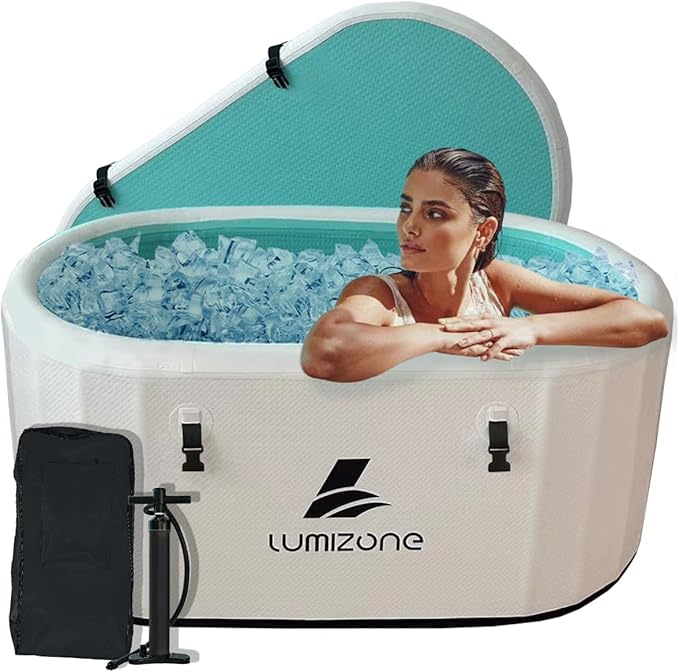 Lumizone Inflatable Cold Plunge Tub 132 Gallons Capacity Ice Bath Portable Ice Bath Tub Compatible With Water Chillers with Lid Drop Stitch PVC Double Layer Seals Oversized for Athletes-StrideForce Fitness