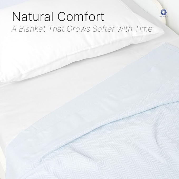 100% Cotton Herringbone Weave Blankets, 108"X90" King,Throw Blanket for Bed,All Season Cotton Blanket, Cozy Blanket,Throws Bed Blanket, Throw Blanket for Couch,Modern Home Decor -Light Blue-StrideForce Fitness