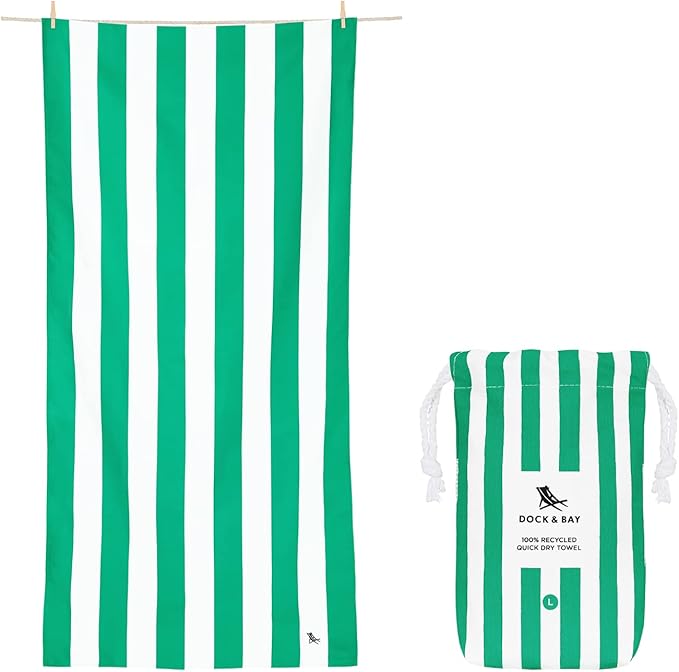 Dock & Bay Beach Towel - Quick Dry, Sand Free - Compact, Lightweight - 100% Recycled - Includes Bag - Cabana - Cancun Green - Extra Large (200x90cm, 78x35)-StrideForce Fitness