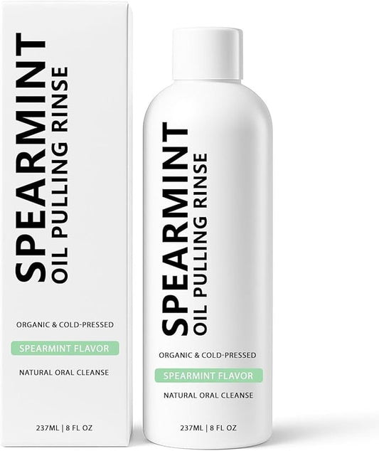 White Spearmint Oil Pulling Rinse, Cold-Pressed Coconut Mouthwash for Teeth Whitening, Powerful Organic Peppermint Oil Maintain Gum Health & Freshness Breath