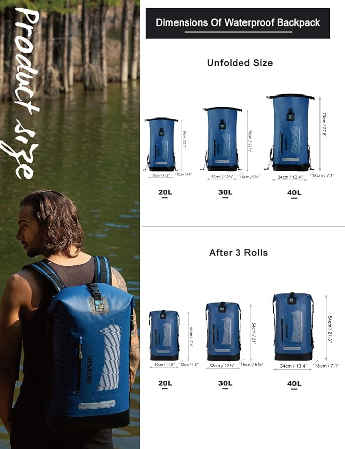 IDRYBAG Waterproof Backpack for Men 20L/30L/40L, Floating Dry Bag Kayak, Dry Backpack Hiking-StrideForce Fitness