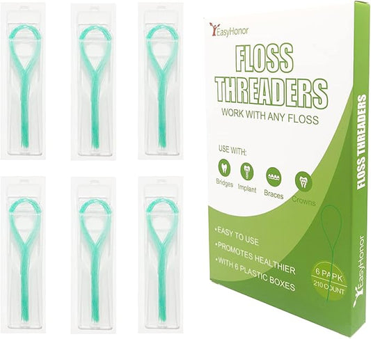 EasyHonor Dental Floss Threaders for Braces, Bridges, and Implants,Green, 210 Count (6 Pack)