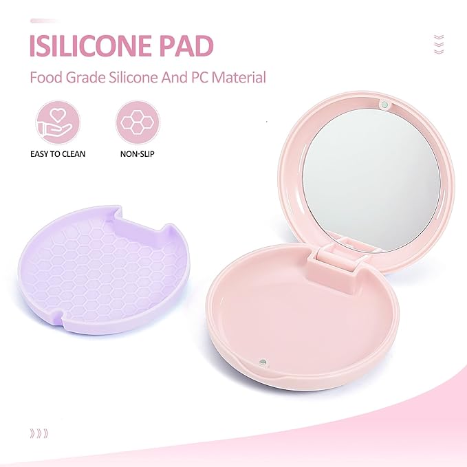 Retainer Case with Mirror,Slim Aligner Case with Vent Holes,Cute Dental Brace Box with Retainer Removal Tool and Brush (Pink)