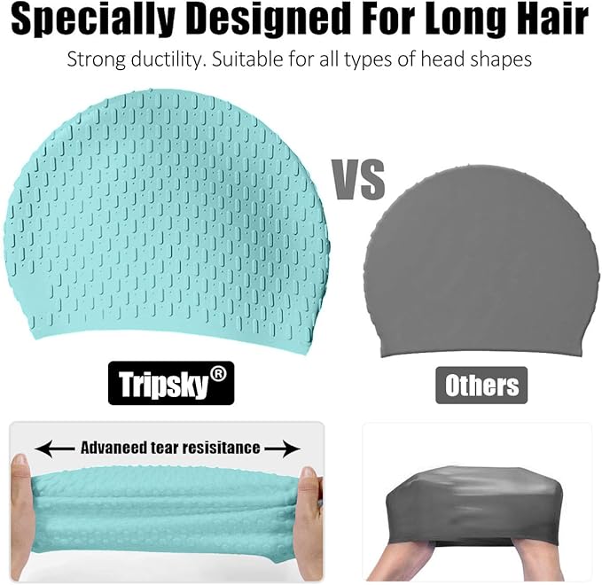 Tripsky Silicone Swim Cap,Comfortable Bathing Cap Ideal for Curly Short Medium Long Hair, Swimming Cap for Women and Men, Shower Caps Keep Hairstyle Unchanged…-StrideForce Fitness