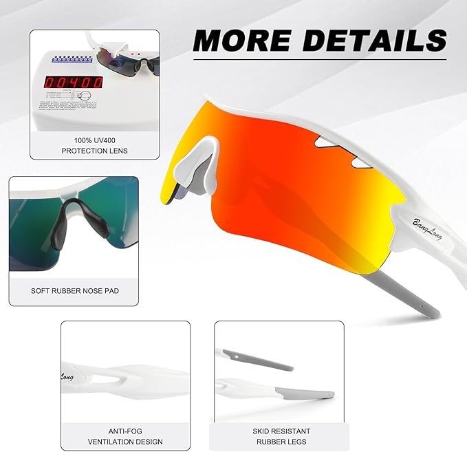 BangLong Polarized Sports Sunglasses Cycling Sun Glasses for Men Women with 5 Interchangeable Lenes for Running Baseball Golf-StrideForce Fitness