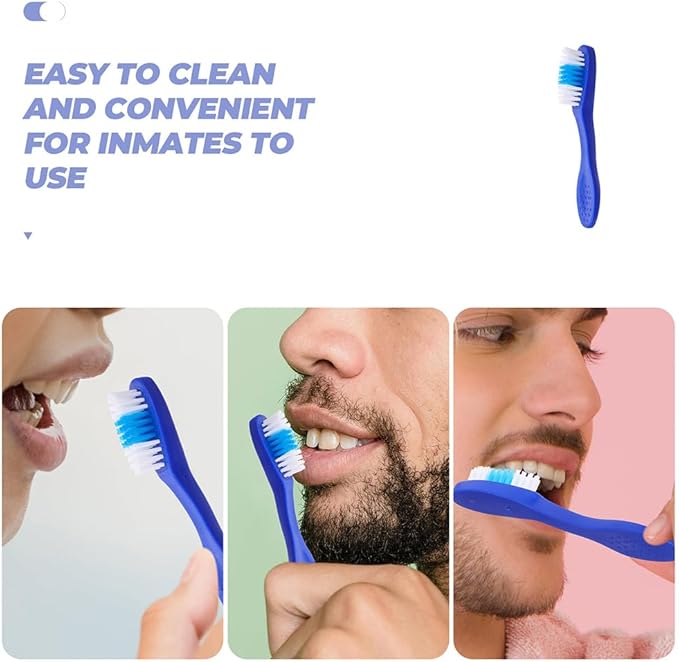 Baluue 20pcs Short Handle Security Toothbrush, Prison Security Toothbrush Individually Packaged for Prison, Detention Center, Travel, Blue, 3.66 Inch